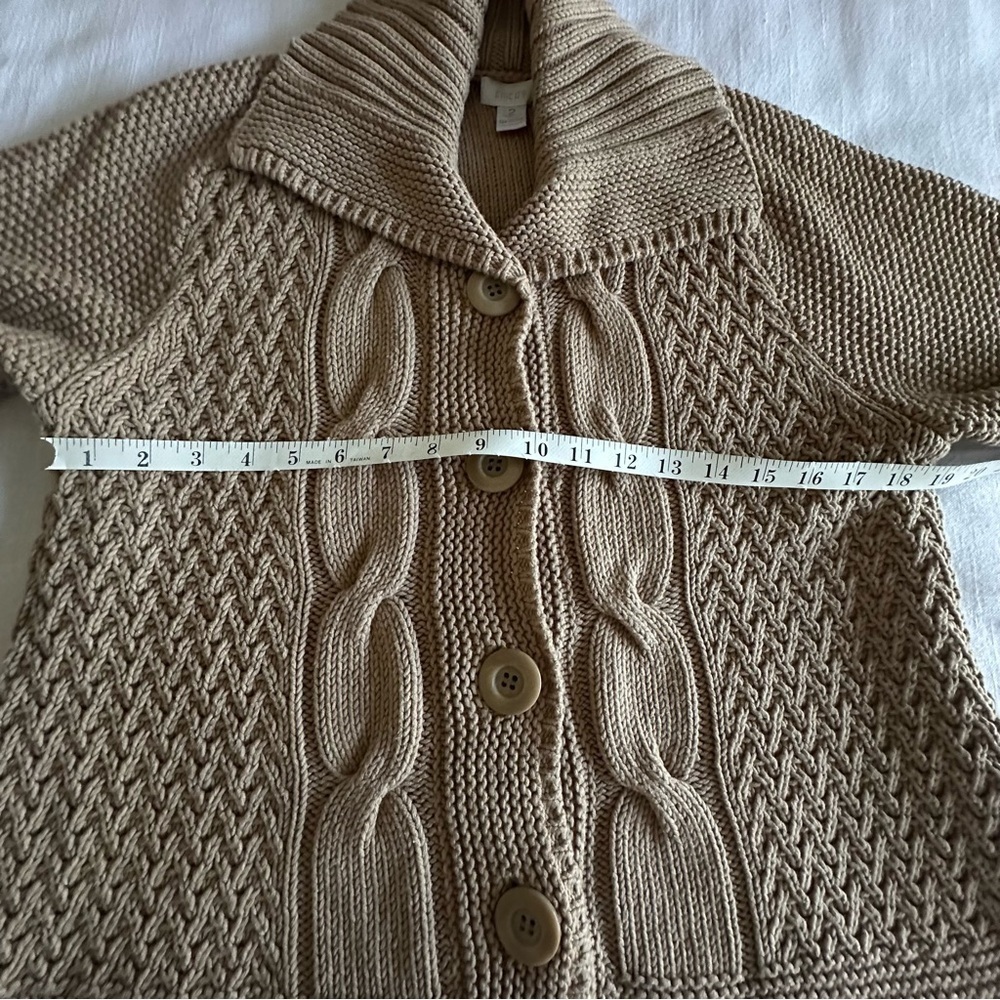 Chicos Sweater Womens 2 L Tan Chunky Cable Knit Short Sleeve Button Cardigan - Picture 3 of 9